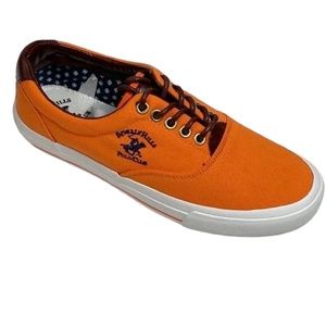 New BHPC Men's Orange Canvas Uppers  Low Lace Up Round Toe Deck Sneakers